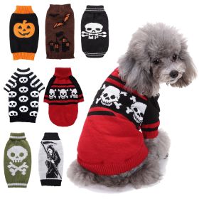 Pet Dog Halloween Costume Pumpkin Skull Death Pattern Pet Knit Sweater (Type: Bat castleXL)