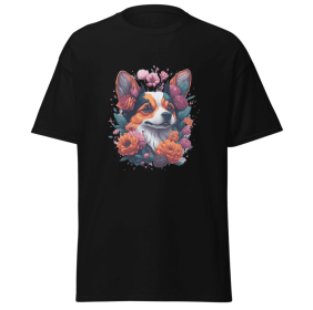 T-shirt flower dog design merchyprint dog lovers (Color: Black)