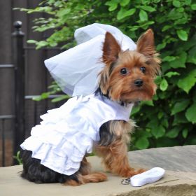 Dog Harness Wedding Dress with Veil and Matching Leash (size: small)