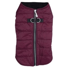 Zip-up Dog Puffer Vest (Color: Burgundy, size: X-Large)